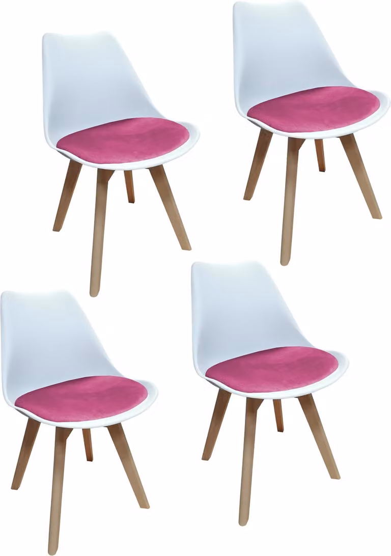 Set di 4 sedie da sala da pranzo in velluto Atlanta bianco/rosa