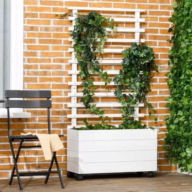 Fioriera WISHDOR in legno bianco con grigliato e ruote L: 76 cm, P: 30 cm, H: 155 cm – 1