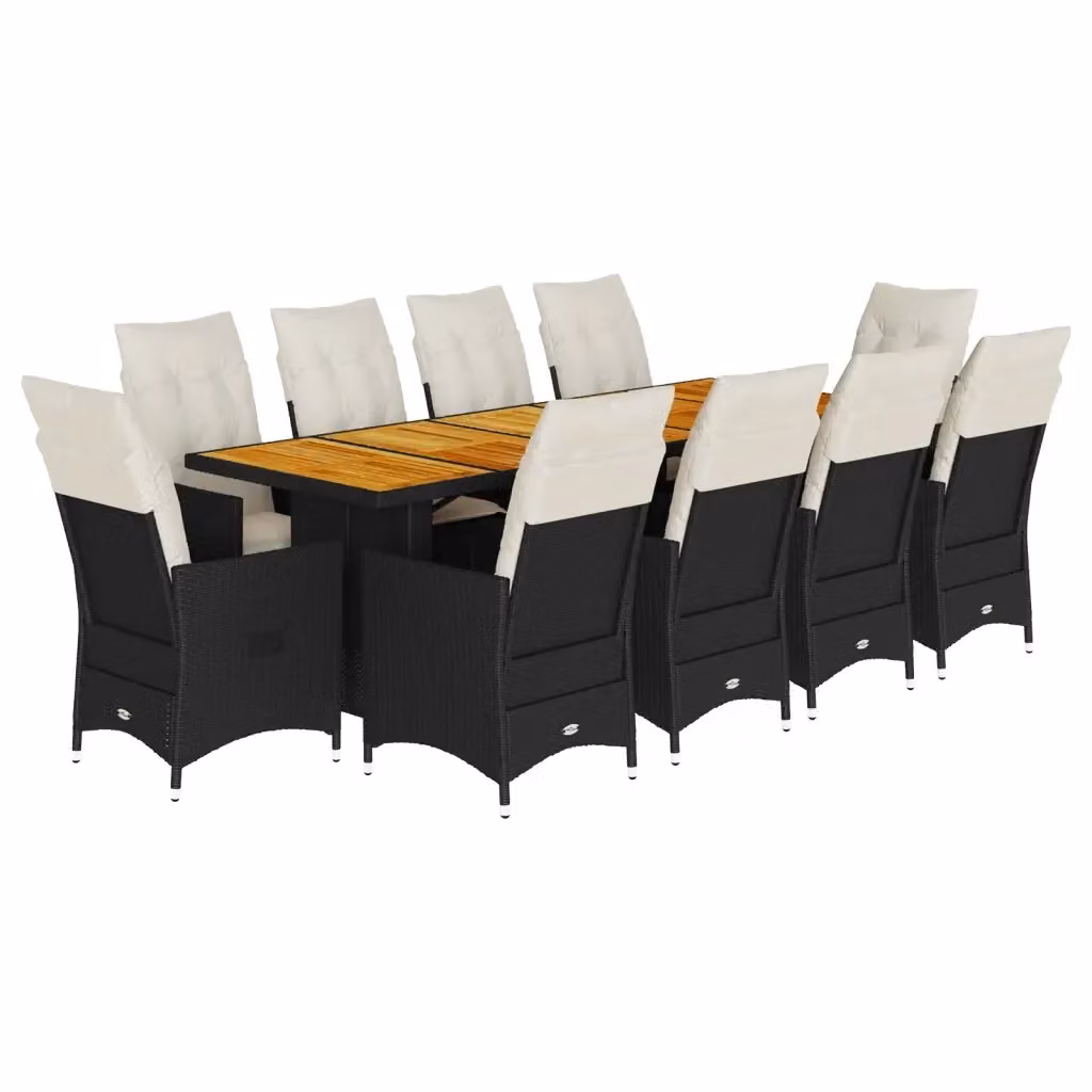 Set da bistrò da giardino vidaXL in polyrattan e legno di acacia nero e beige con 11 pezzi – 2