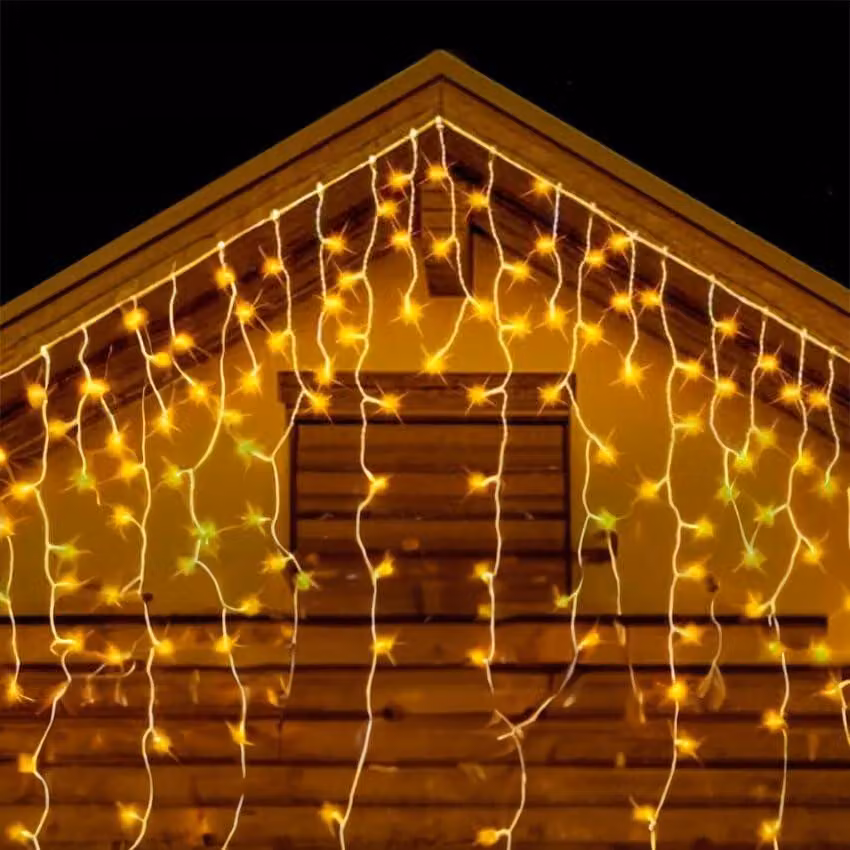 Catena luminosa a forma di cristalli di ghiaccio, 5 metri, luce bianca calda, per interni