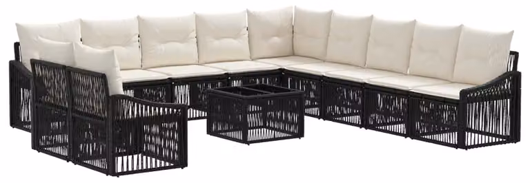 Set Divano da Giardino 12 pcs Nero polyrattan