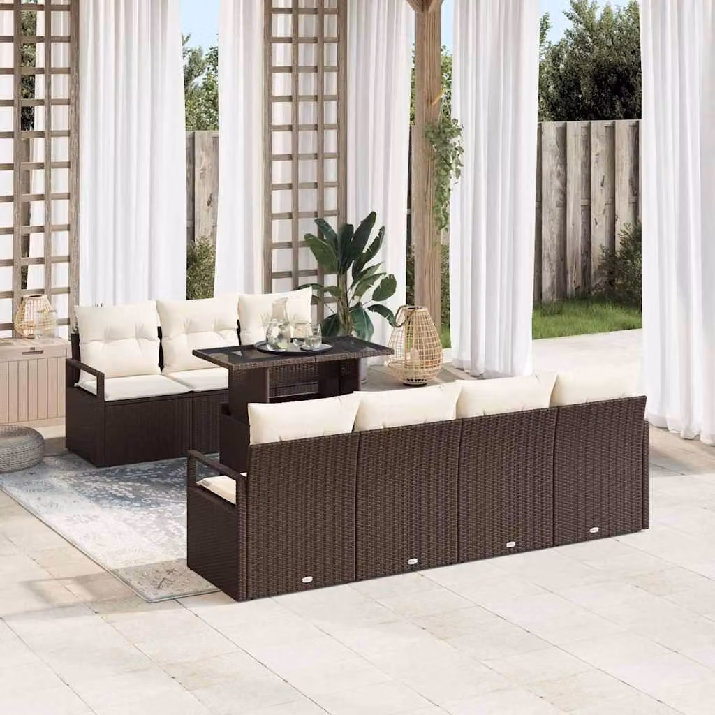 Maison Exclusive - Set da giardino composto da 8 pezzi, divano e poltrone, in rattan sintetico marrone