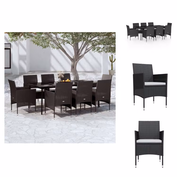 vidaXL set da pranzo da giardino 9 pezzi con cuscini nero - Set di mobili da giardino