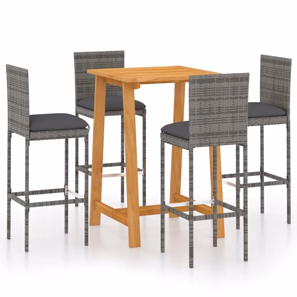 vidaXL Set da Bar da Giardino 5pz in Polyrattan e Legno di Acacia Grigio Antracite – 2