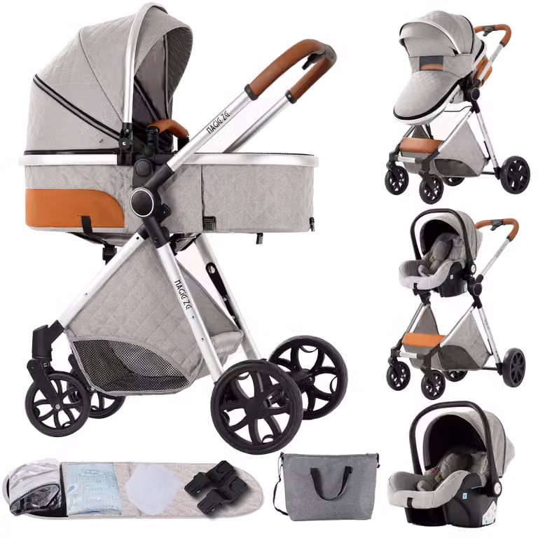 Passeggino, design versatile 3-in-1, leggero e maneggevole, finitura argento