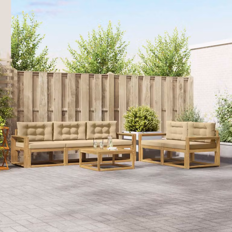 vidaXL Set di divani da esterno 6 pezzi in legno di acacia con cuscini Bianco e Beige