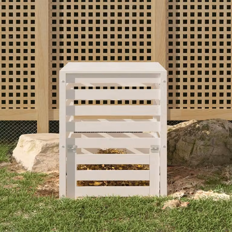 Compostiera bianca vidaXL in legno massello di pino L/P/H: 63,5 x 63,5 x 77,5 cm