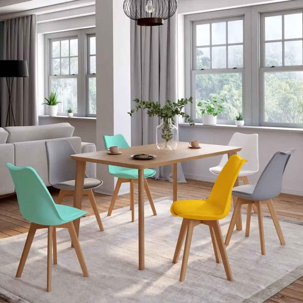 Set di 6 sedie in stile scandinavo SARA IDMarket multicolore: giallo pastello, bianco, grigio chiaro e verde – 2