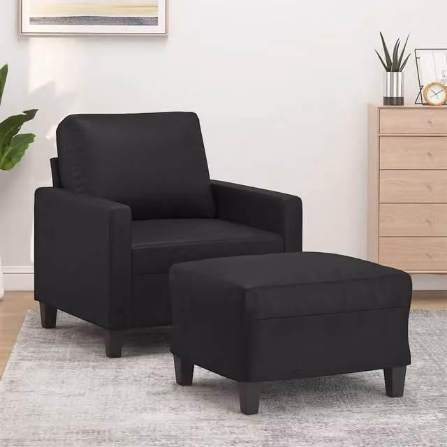 Divano Sedia-Poltrona con Poggiapiedi Nero 60 cm in Similpelle 771139