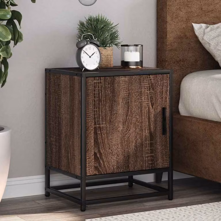 Comodino moderno vidaXL in legno e metallo, colore marrone, L 40 cm x P 31 cm x H 50 cm