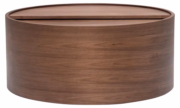 Miliboo - Tavolino da caffè rotondo in legno di noce scuro con piano girevole e spazio contenitivo, diametro 80 cm, modello DALI