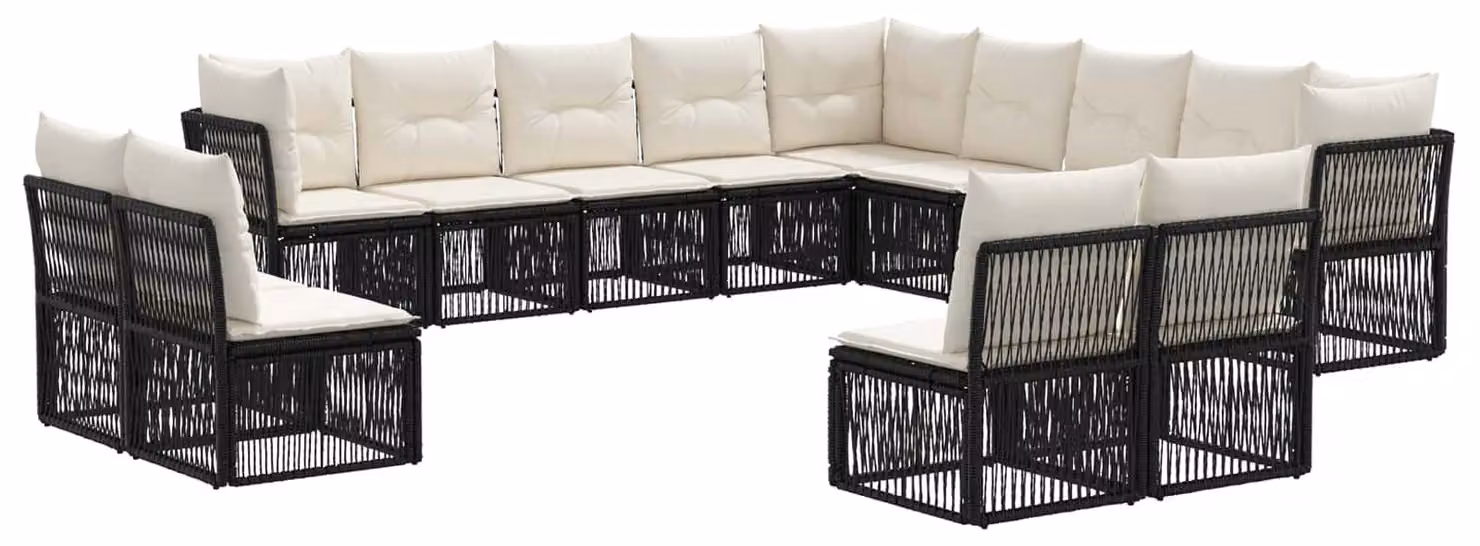 Set da giardino composto da 13 pezzi, in rattan sintetico nero