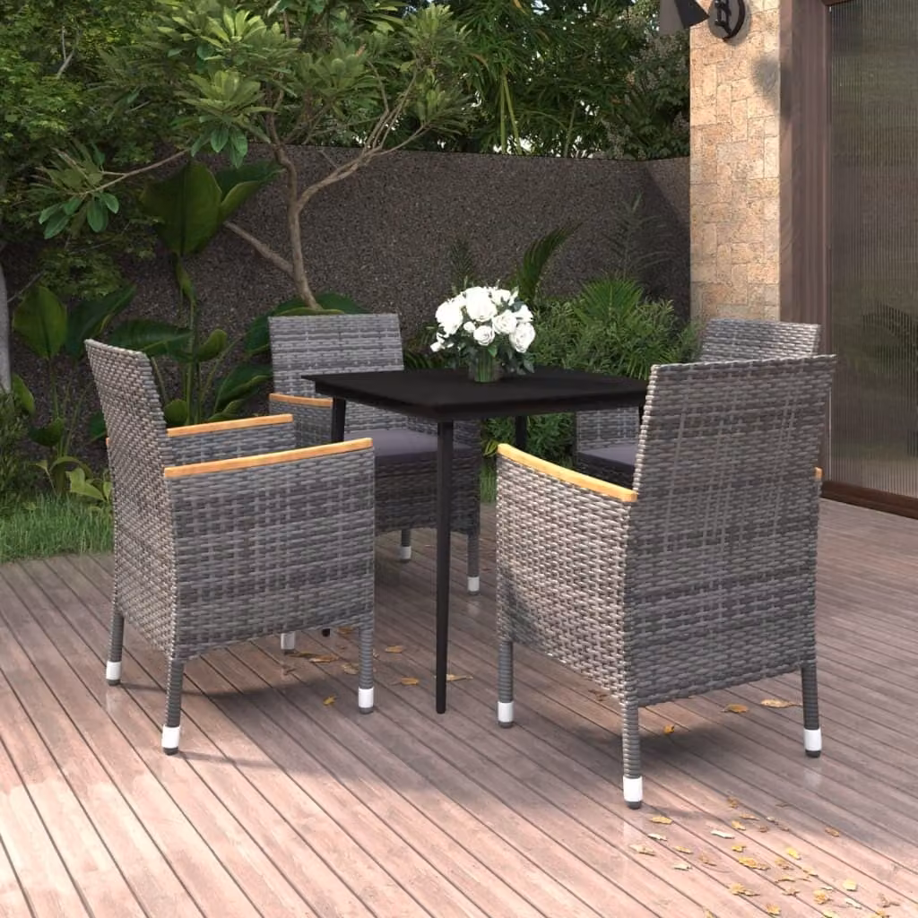 Maison Exclusive - Set da pranzo da giardino a 5 pezzi con cuscini in rattan sintetico e vetro