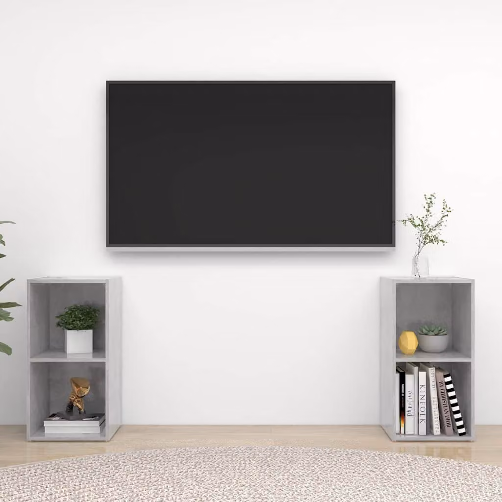 Set di 2 mobili TV vidaXL in legno multistrato e MDF, stile rustico, colore grigio cemento, L 72 cm x P 35 cm x H 36,5 cm