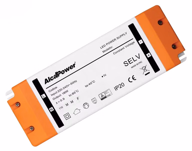 Alcapower Alimentatore Switching per Illuminotecnica 12V 15A 180W, compatto e protetto, ideale per sistemi LED ad alte prestazioni, IP20 205x71x35mm
