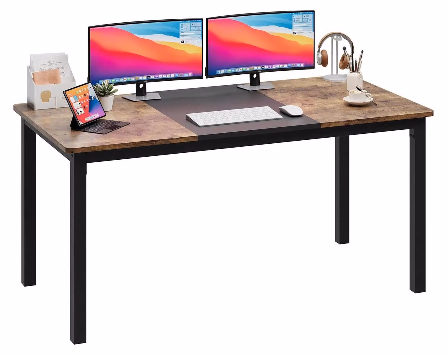 Ampia scrivania moderna - Scrivania per computer 160 x 80 cm - Scrivania rettangolare per ufficio - Struttura in metallo robusta - Ampia superficie di lavoro, ideale per l'ufficio domestico, lo studio o il gaming - Colore: marrone e nero