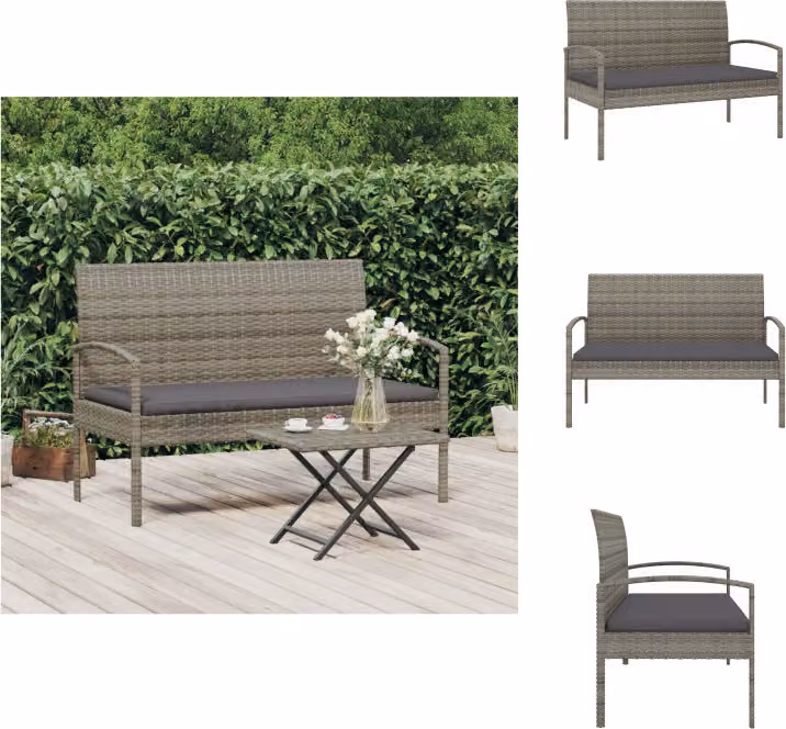 vidaXL Panca da giardino con cuscini grigio 105 cm in poly rattan - Panche da giardino