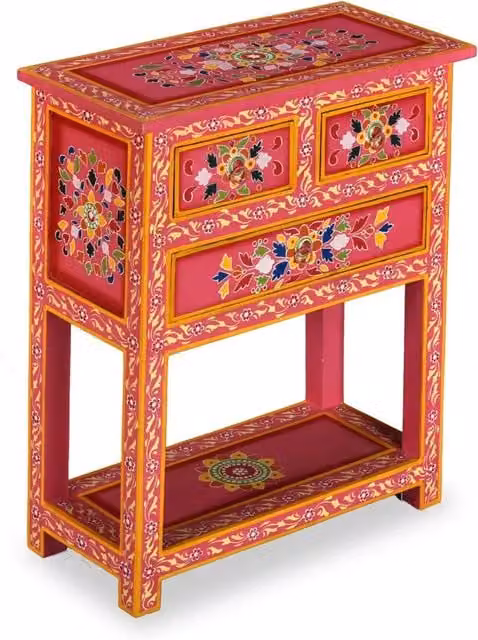 Credenza con Cassetti-Buffet-Armadio da cucina in Massello di Mango Rosa Dipinta a Mano