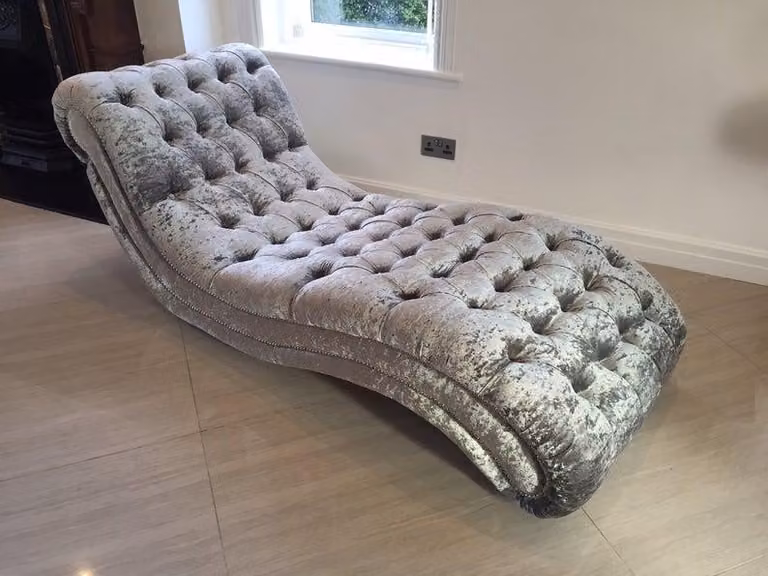 Chesterfield Chaiselongues Sofa Liege Chaise Club Relax Liegen Leder Grau