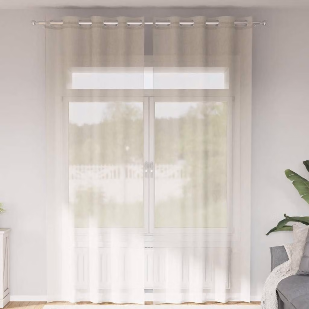 Set di 2 tende in voile semi-trasparenti vidaXL color beige con occhielli, L: 140 cm, H: 260 cm