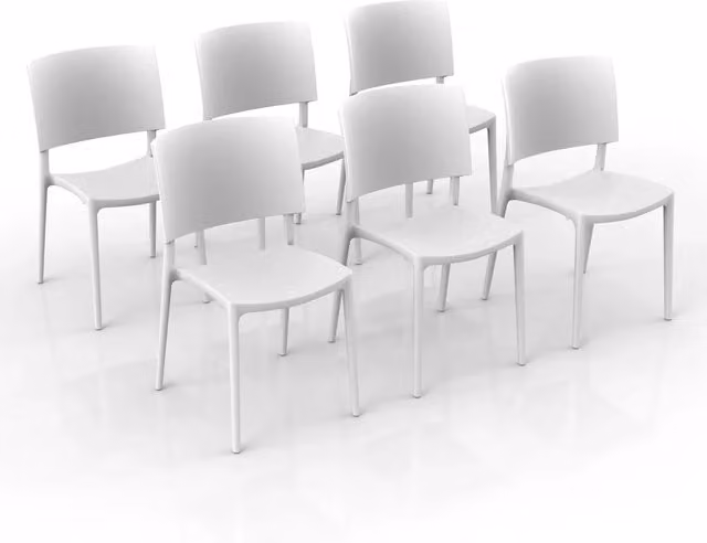 Set 6 sedie in polipropilene 100% Made in Italy SHARP, impilabile, resistente ai raggi UV, design moderno, ideale per sala da pranzo, cucina, sala d’attesa, bar, ristoranti o da esterno colore Bianco