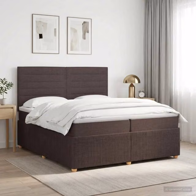 Letto box spring con materasso ibrido vidaXL in tessuto marrone e bianco L/P: 200 x 200 cm