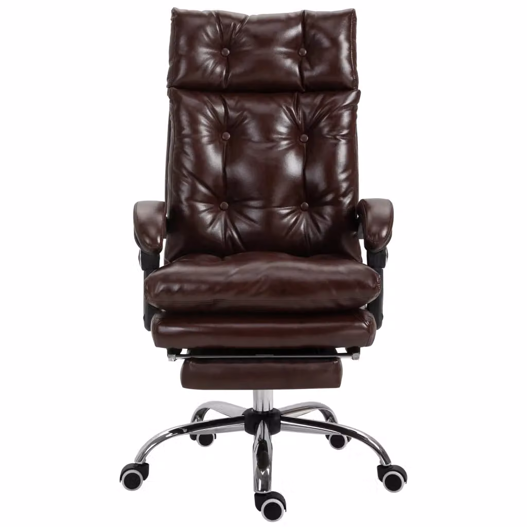 Poltrona da ufficio Zephmum in pelle marrone stile Chesterfield reclinabile con poggiatesta e rotelle – 2