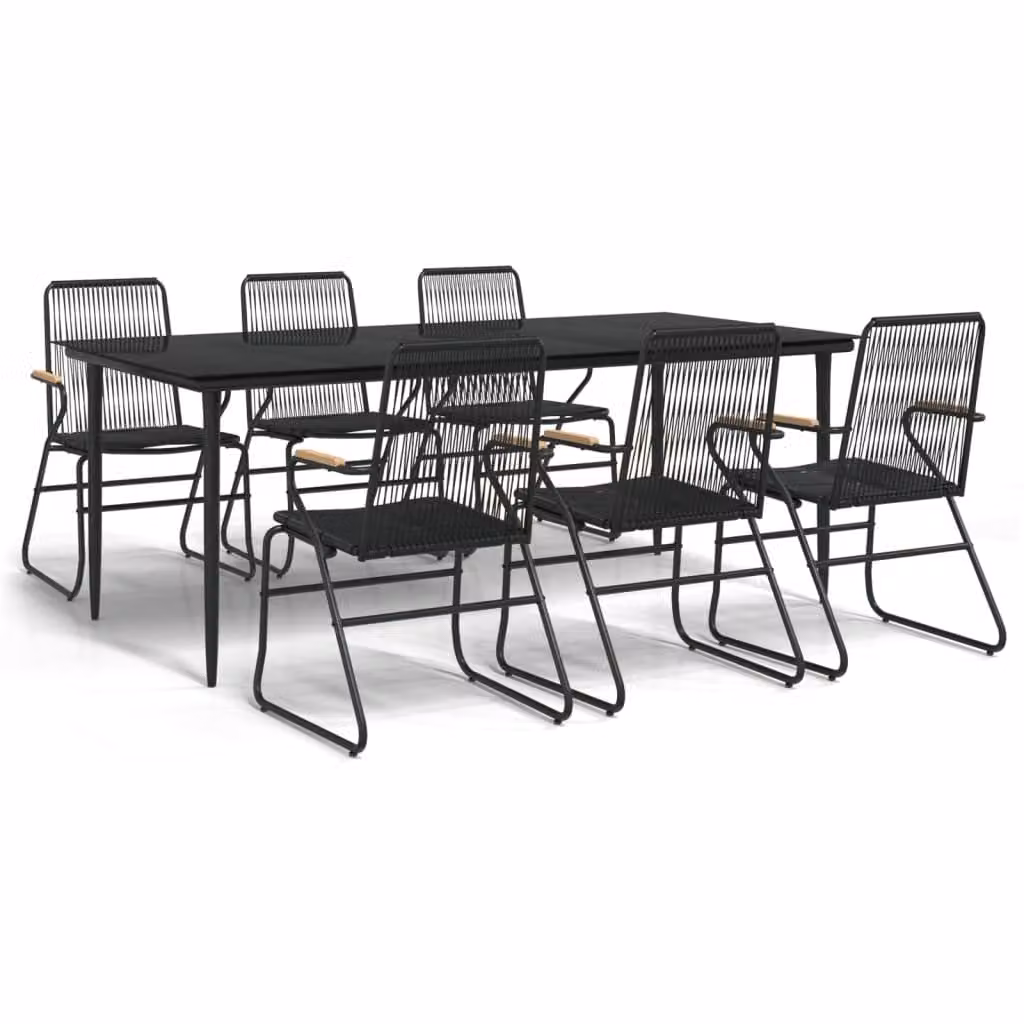 Set da Pranzo da Giardino 7 pz Nero in Rattan PVC