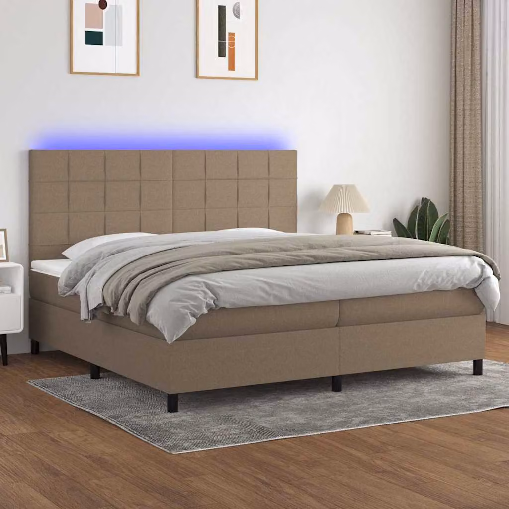 Letto Ibrido con Materasso e Illuminazione LED vidaXL in Tessuto Tortora L: 200 cm, P: 200 cm, H: 128 cm – 1