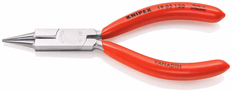KNIPEX 19 03 130 Pinze a becchi tondi con tagliente (pinze per piegare gioielli) con rivestimento in plastica cromato 130 mm