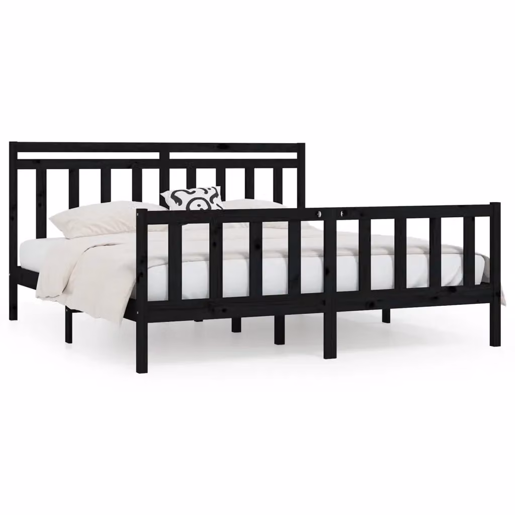 Letto con Giroletto Nero in Legno Massello di Pino vidaXL L/P: 200 x 200 cm – 2