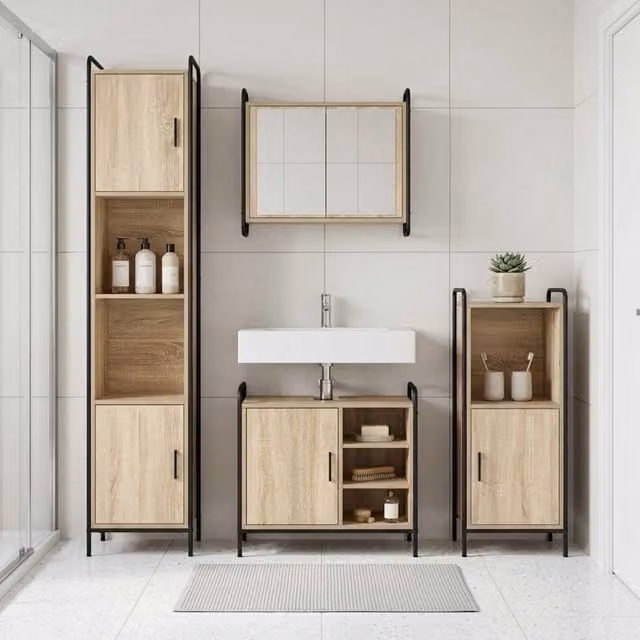 Set di Armadi da Bagno 2 pz Rovere Sonoma 65,5 x 34 x 61 cm 3444484