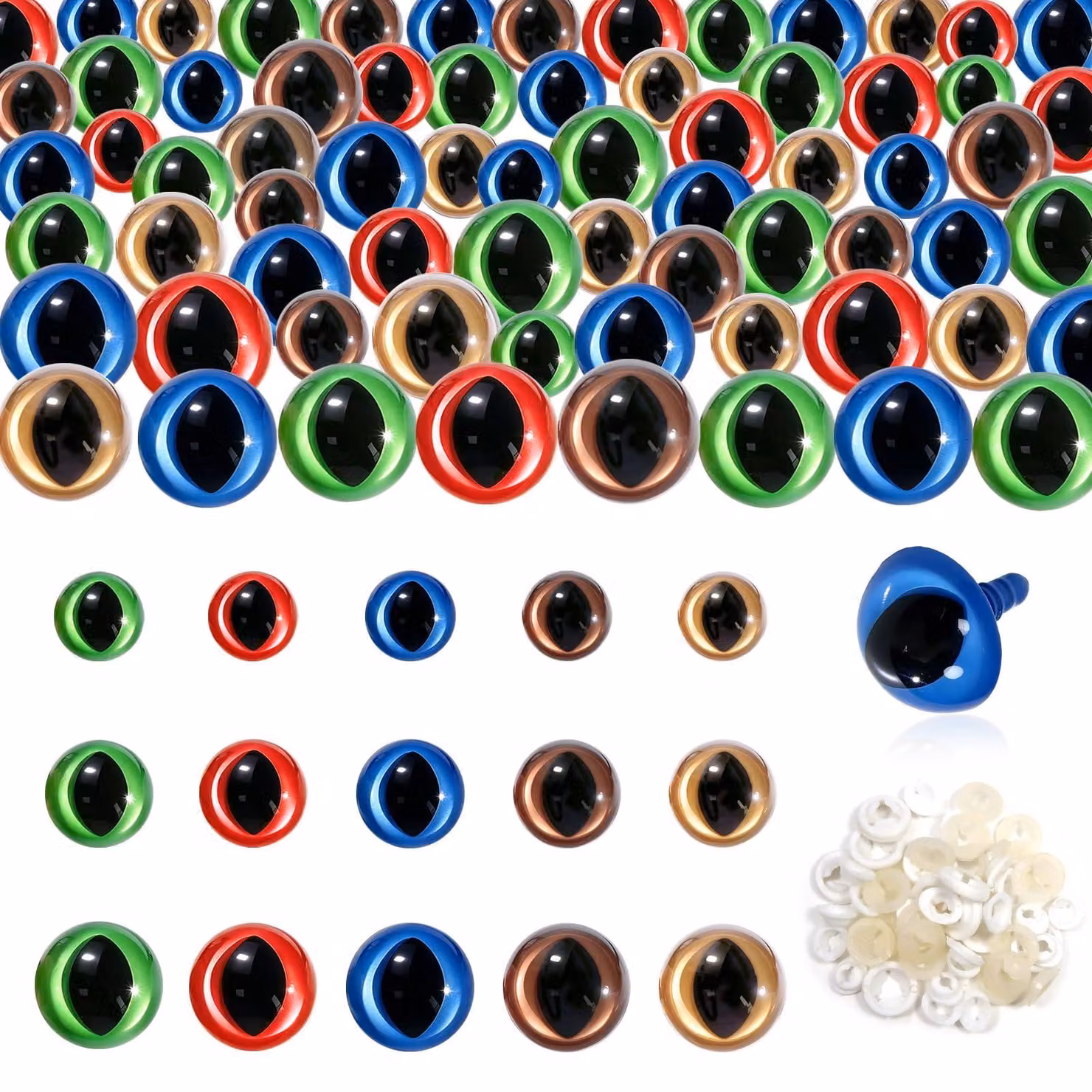 Occhi di sicurezza, confezione da 50 pezzi, disponibili in 5 colori, in plastica, con diametro di 10/12/15 mm
