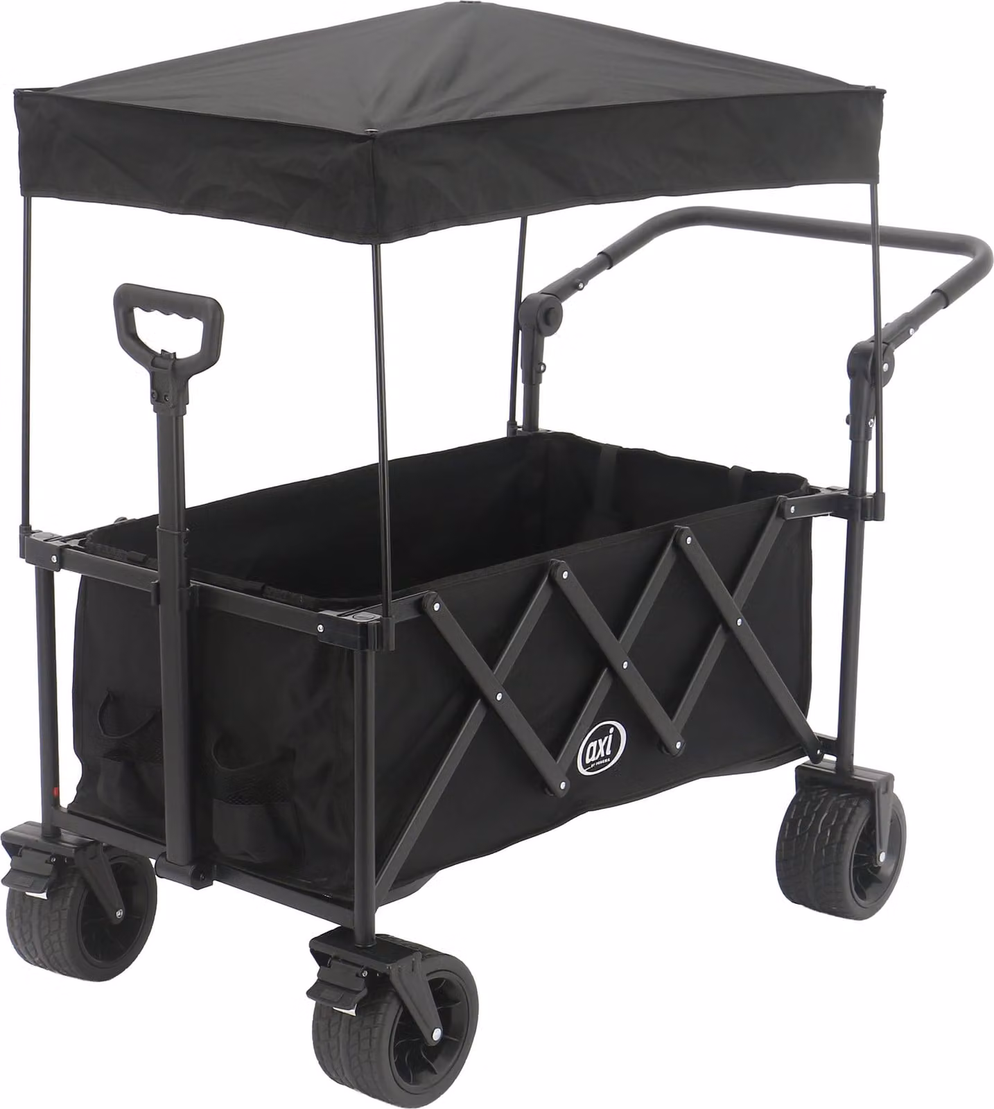 AXI SB221 Carrello da Giardino Pieghevole con Tettuccio - Nero | Carrello da Spiaggia in Metallo/Tessuto - Custodia Protettiva Inclusa - Ruote in