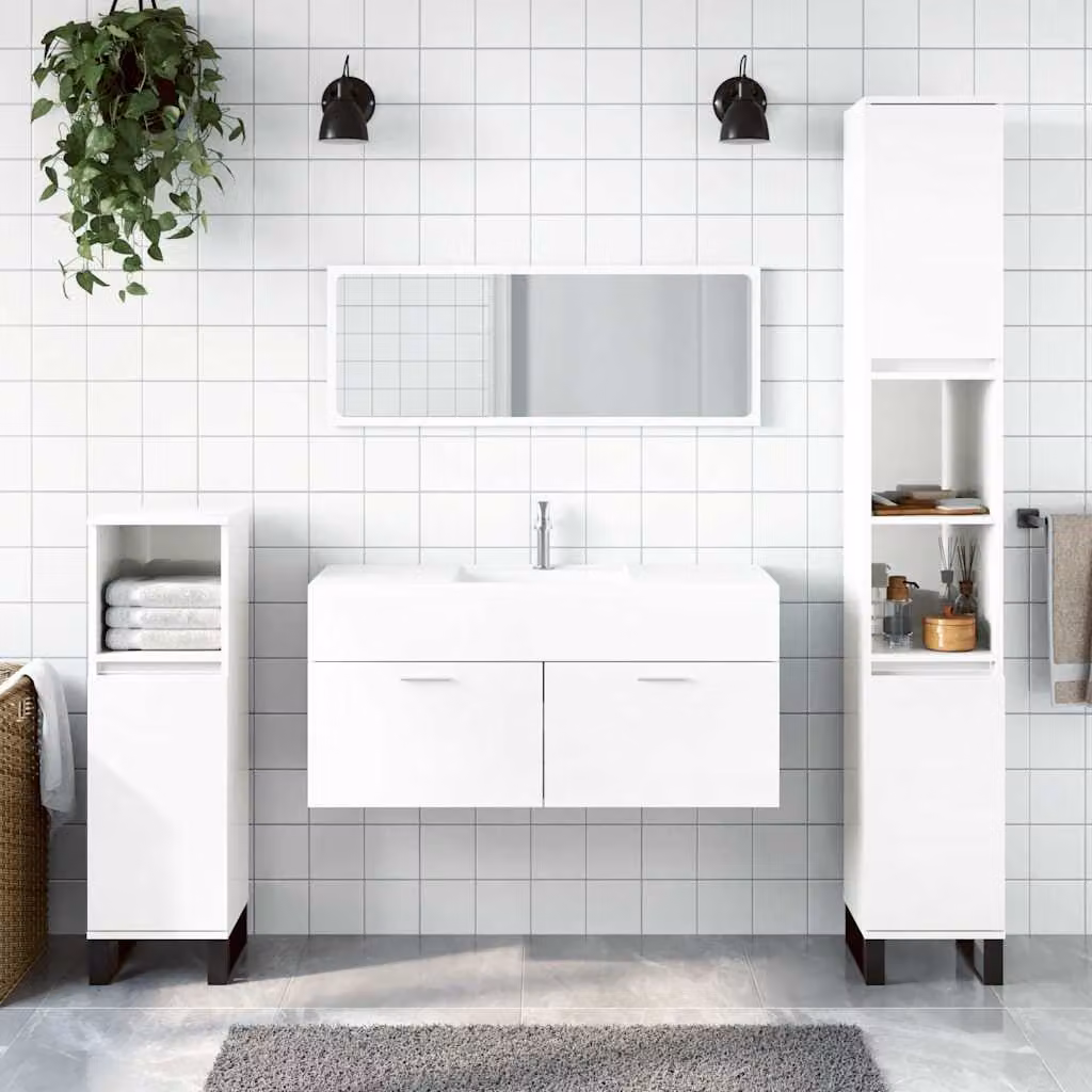 Mobile da bagno con specchio vidaXL in legno bianco lucido L: 100 cm, P: 38,5 cm, H: 46 cm