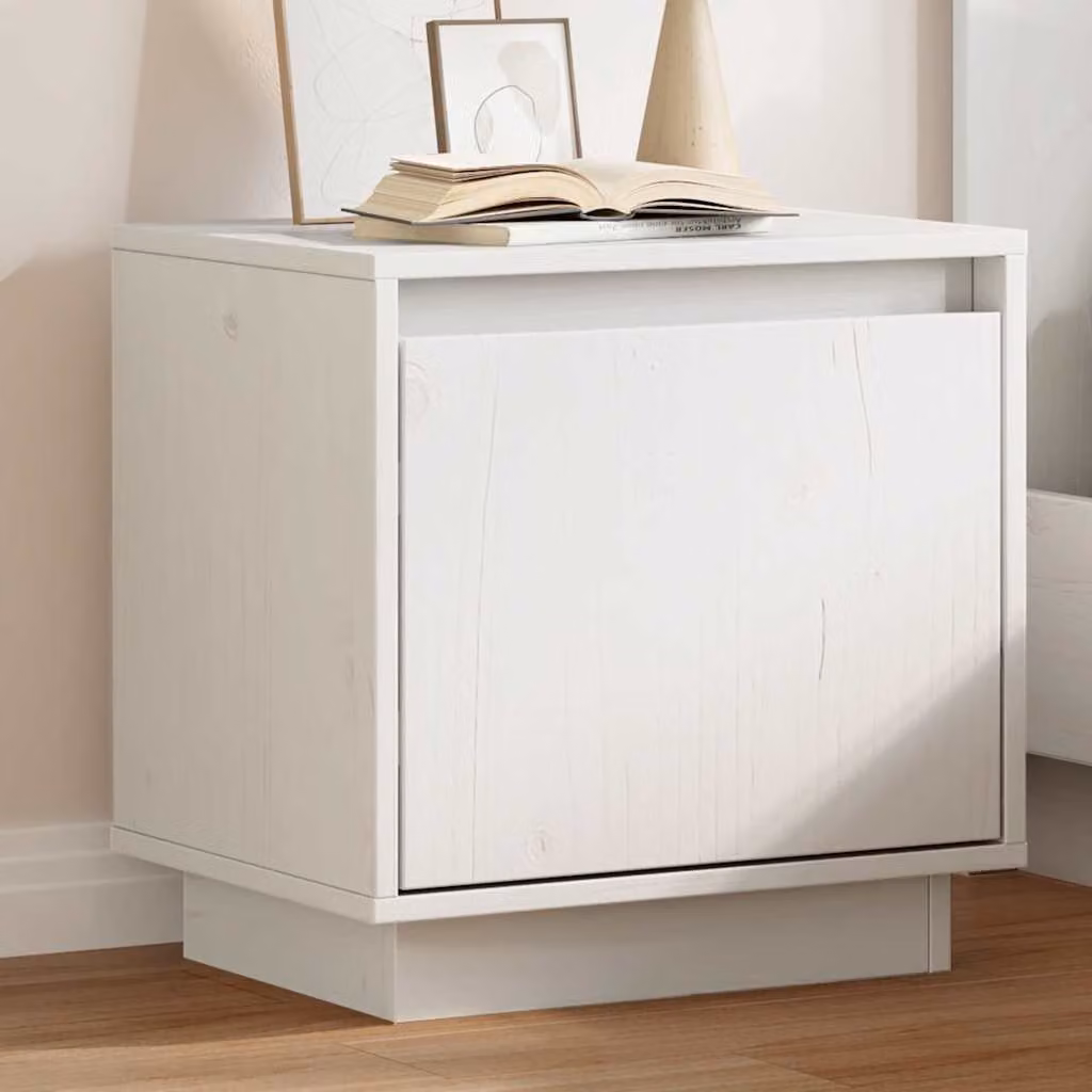 Comodino vidaXL Bianco in Legno Massello di Pino, L: 40 cm, P: 30 cm, H: 40 cm
