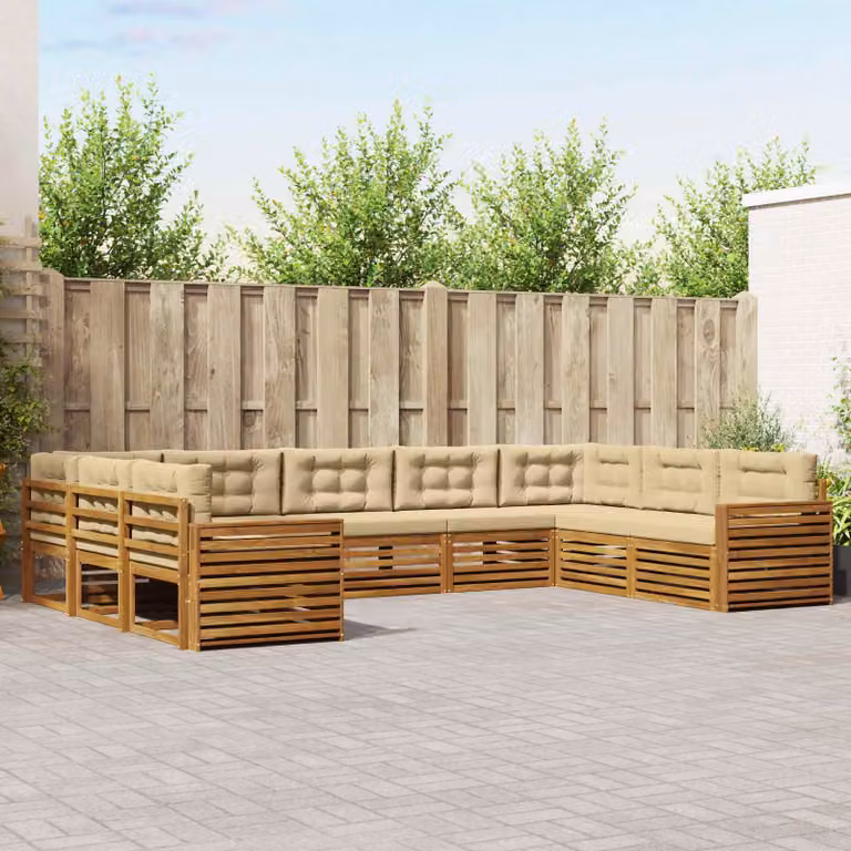 Set di divani da esterno vidaXL 9 pz in legno di acacia con cuscini, beige e marrone