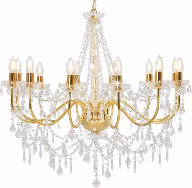 Lampadario in stile antico HELLOSHOP26 con perline in cristallo e struttura in metallo oro, L: 80 cm, P: 40 cm, H: 75 cm