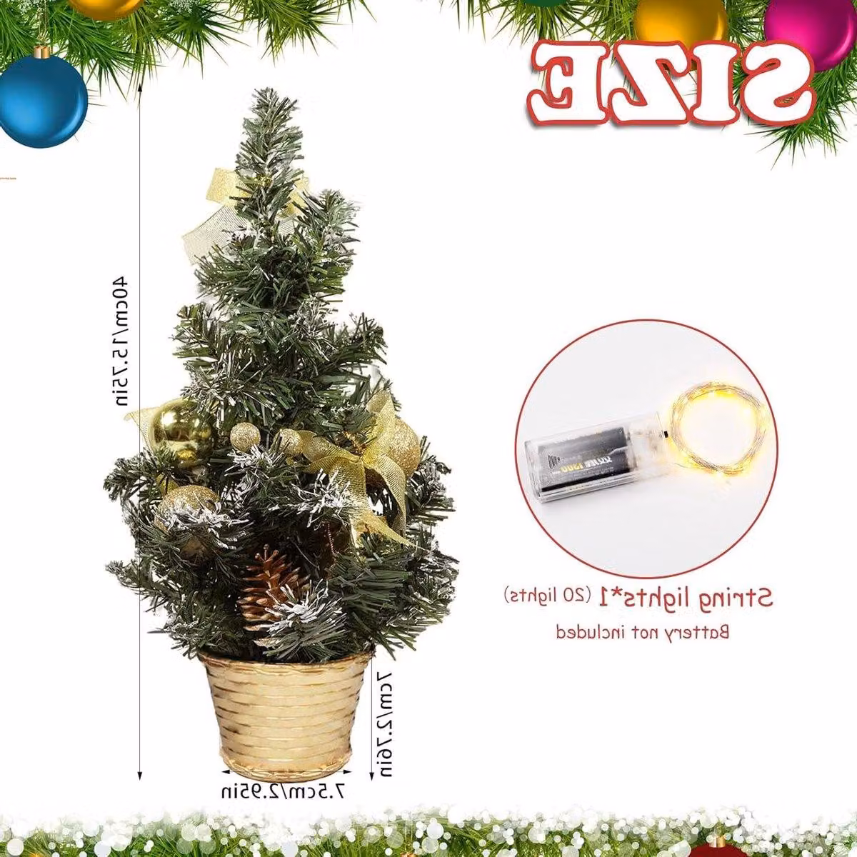 Albero di Natale in miniatura - Albero artificiale - Altezza 40 cm - Con illuminazione a LED - Decorazione da tavolo verde - Perfetto per la casa o l'ufficio