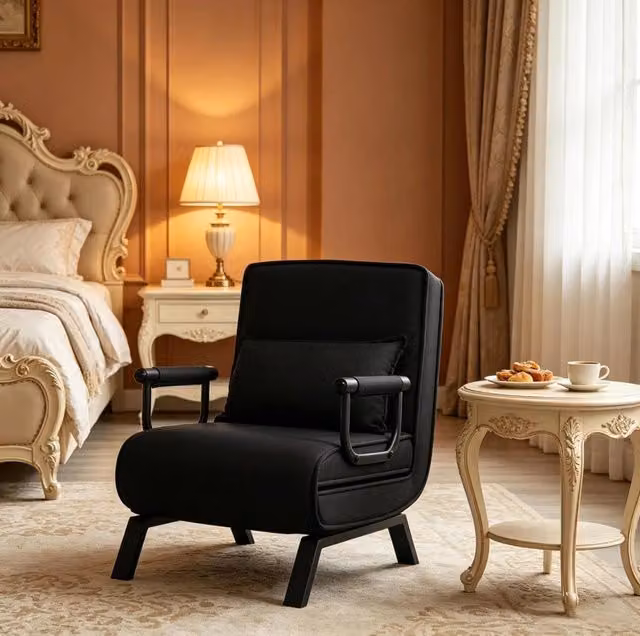 Poltrona letto 65x78x75 cm trasformabile 3 in 1 in lino nera
