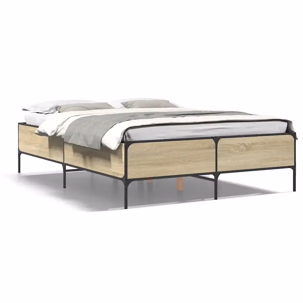 Letto con Giroletto vidaXL in Rovere Sonoma e Metallo, L/P/H: 120 x 200 x 203 cm – 2