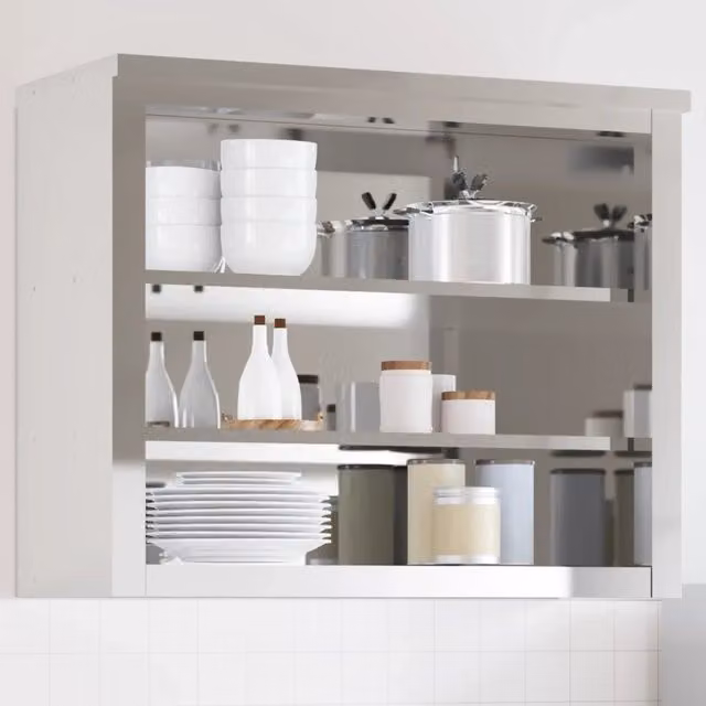 Mobile cucina da parete vidaXL in metallo argento con ripiani interni e ante a scaffale aperto L 92 cm x P 40 cm x H 75 cm