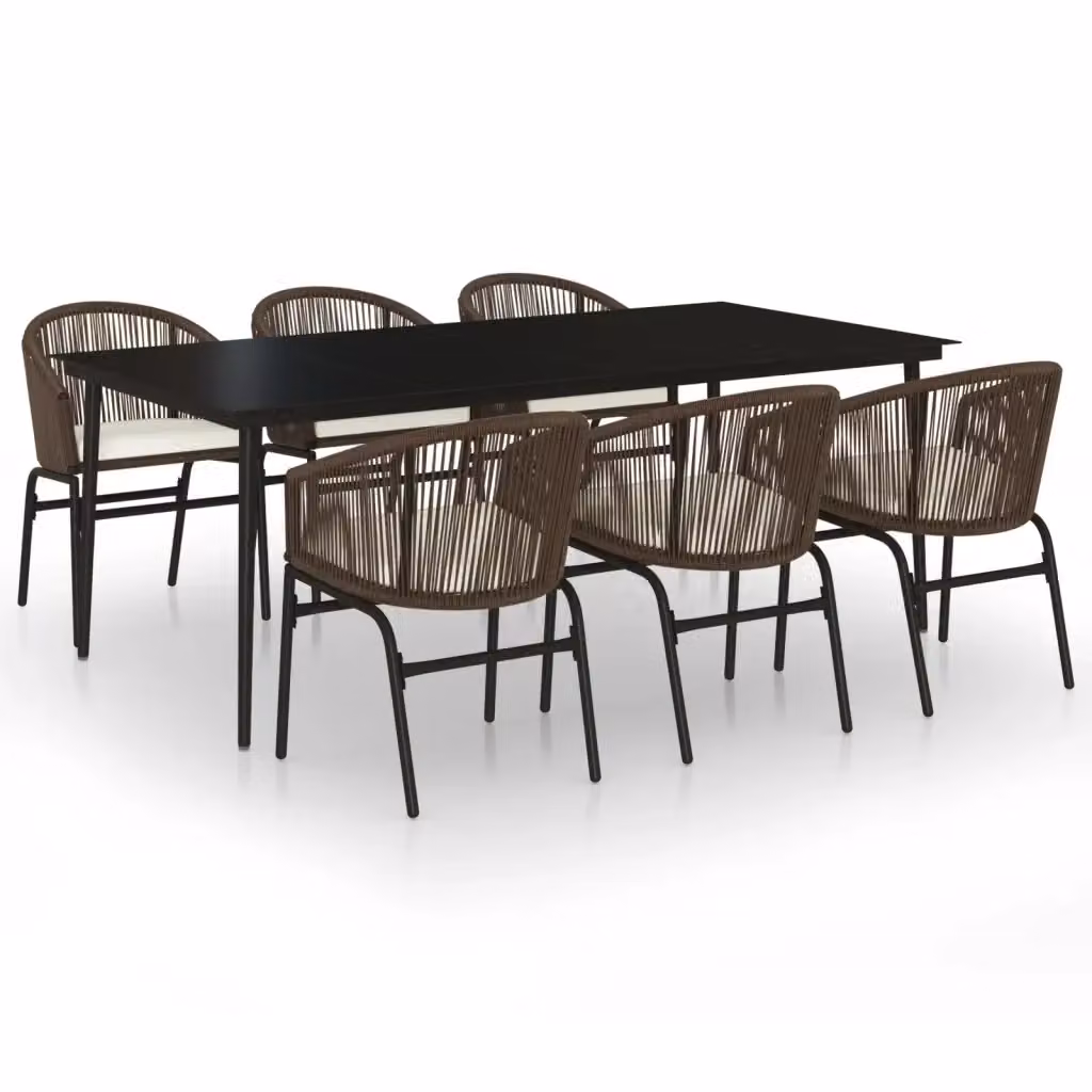 Set da pranzo da giardino moderno vidaXL composto da 7 pezzi in metallo e vetro color marrone – 2