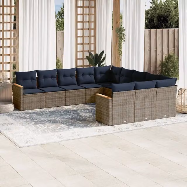 Set Divani da Giardino 11 pz con Cuscini Grigio in Polyrattan 3226432