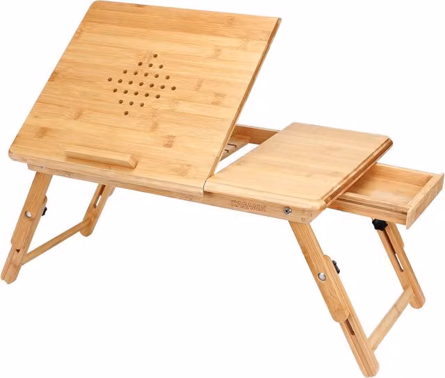Tavolino per PC portatile Casaria in bamboo beige e marrone con piano inclinabile e altezza regolabile L: 55 cm, P: 35 cm, H: 20-28 cm