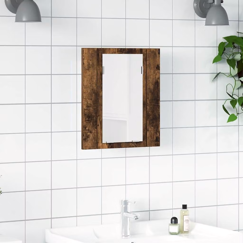 Specchio per mobile bagno vidaXL con illuminazione LED integrata, Rovere Fumo, L 40 cm x P 12 cm x H 45 cm
