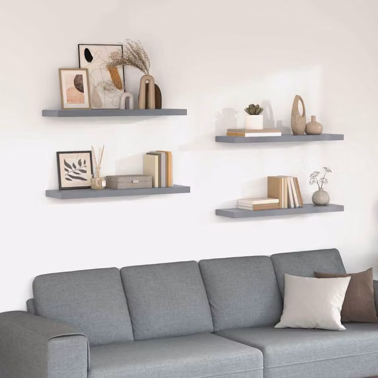 Set di 4 Scaffali a Parete vidaXL in MDF e Metallo, Colore Grigio Opaco, L 90 x P 23,5 x H 3,8 cm