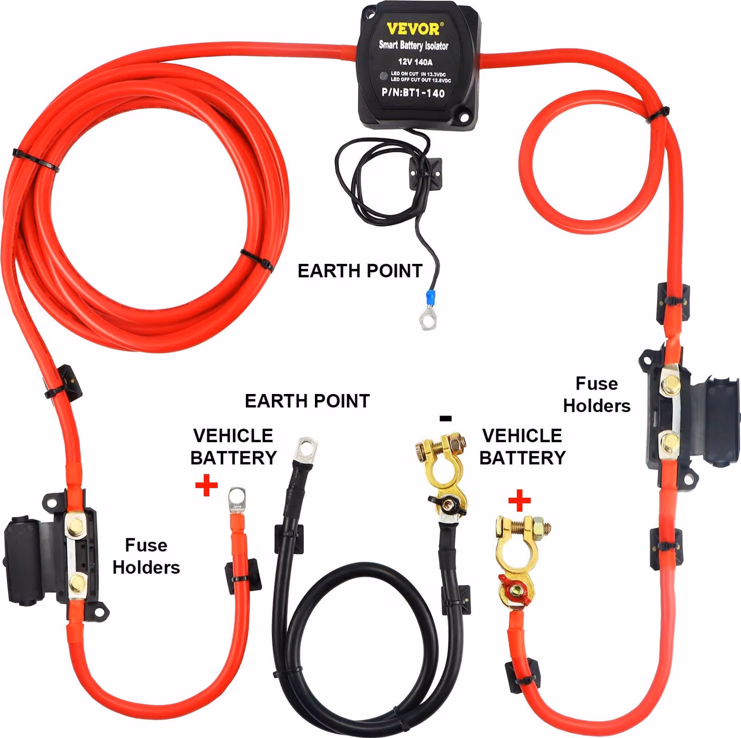 Doppio relè staccabatteria 12 V Kit di carica separata 140 A Set di relè sensibili alla tensione Relè staccabatteria caricabatteria automatico e set di cavi