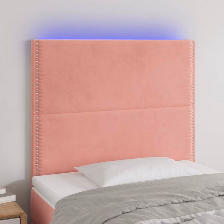 Testiera per letto vidaXL in velluto rosa con illuminazione LED e porta di ricarica USB, L: 80 cm, P: 5 cm, H: 118-128 cm