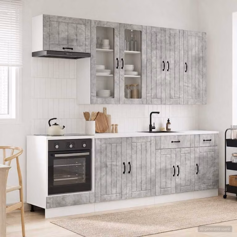 vidaXL Unità Cucina Moderna LUCCA 8 Pezzi Grigio con Ante a Battente e Cassetti in MDF